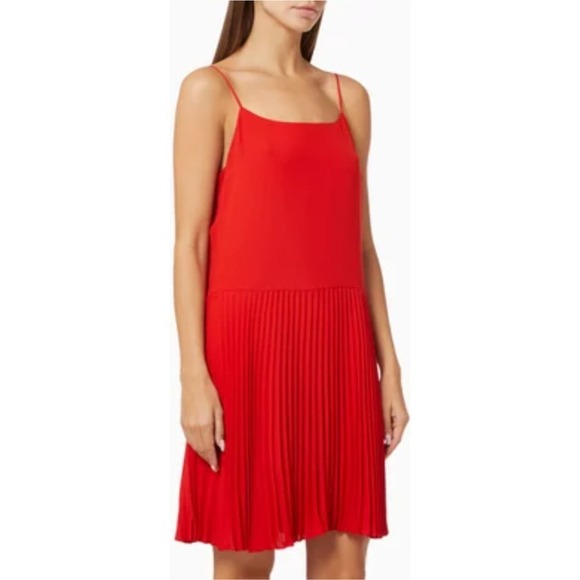 Theory Orange Pleated Dress Sleeveless Mini Party Cocktail Dress Sz. L NWOT $198 - Picture 1 of 10